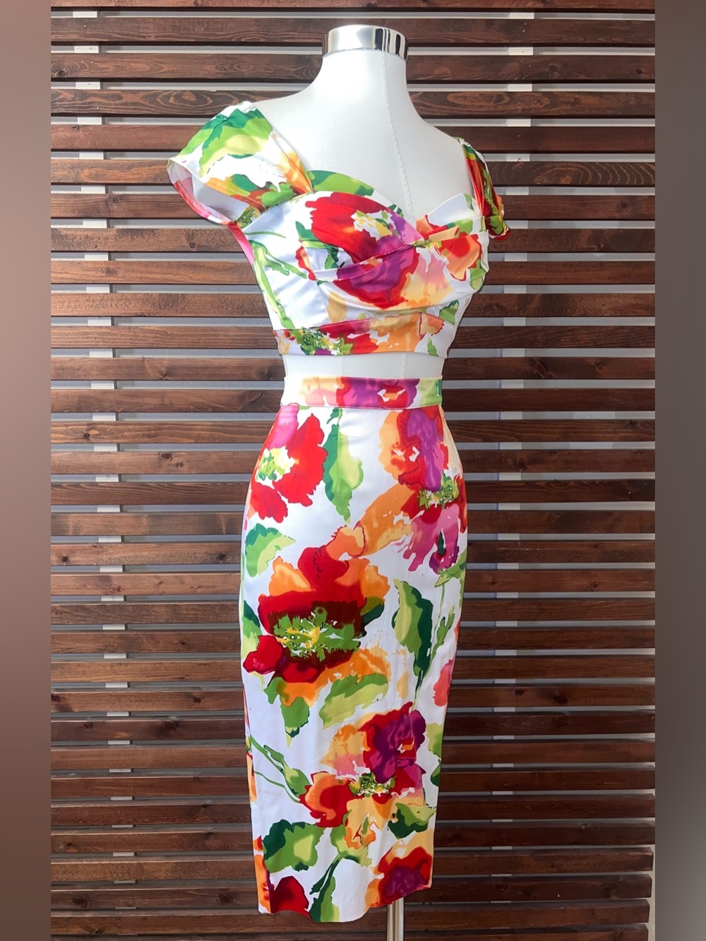 RARE Stop Staring 2 PC Pinup VLV White Floral Crop Top & High Waisted Skirt Set